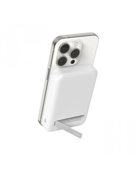 Banque d'énergie magnétique avec support Belkin 8000mAh induction Qi2 15W - Blanche - compatible MagSafe