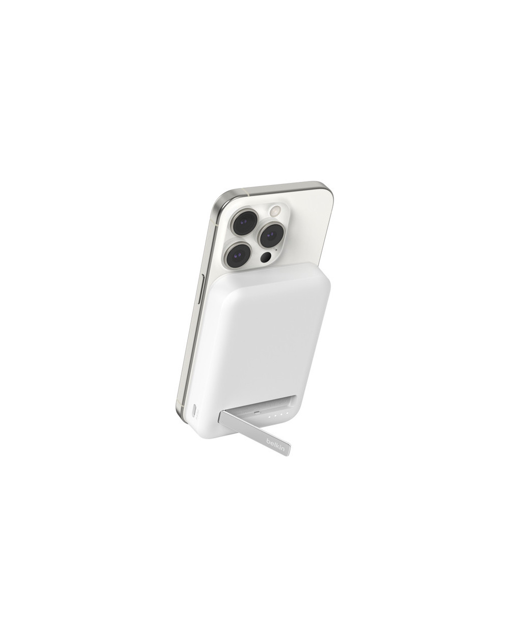 Banque d'énergie magnétique avec support Belkin 8000mAh induction Qi2 15W - Blanche - compatible MagSafe