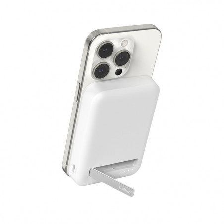 Banque d'énergie magnétique avec support Belkin 8000mAh induction Qi2 15W - Blanche - compatible MagSafe