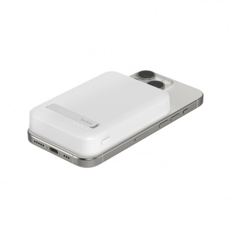 Banque d'énergie magnétique avec support Belkin 8000mAh induction Qi2 15W - Blanche - compatible MagSafe