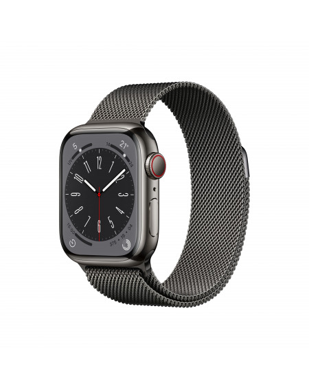 AppleWatch S8 Cellular 41mm boitier acier inoxydable Graphite avec Bracelet Milanais Graphite