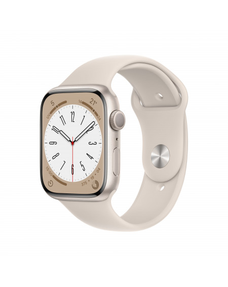 AppleWatch S8 GPS 45mm boîtier aluminium Lumière stellaire avec bracelet Sport Lumière stellaire - Regular