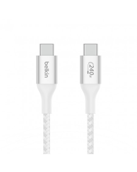 Cable tressé USB-C vers USB-C 240W Belkin 2m - Blanc