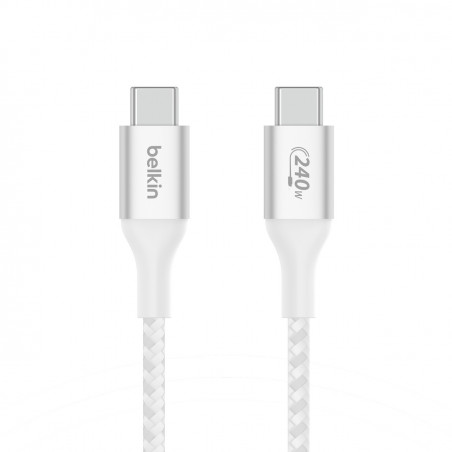 Cable tressé USB-C vers USB-C 240W Belkin 2m - Blanc