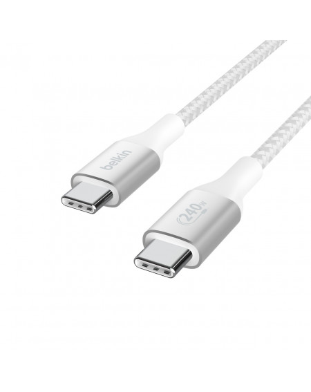 Cable tressé USB-C vers USB-C 240W Belkin 2m - Blanc