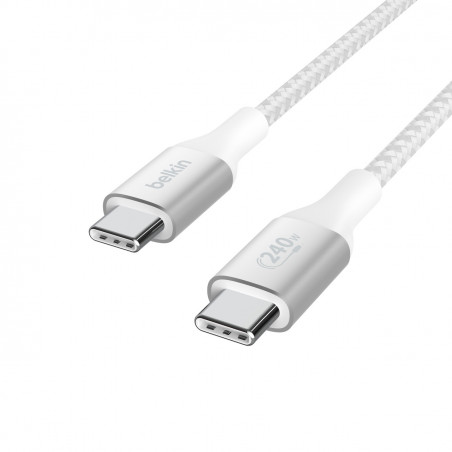 Cable tressé USB-C vers USB-C 240W Belkin 2m - Blanc