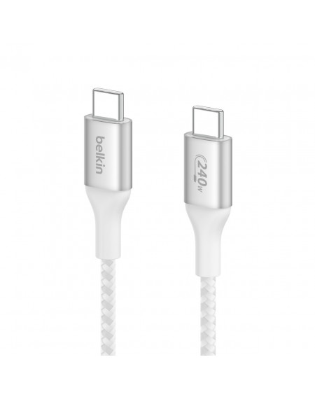 Cable tressé USB-C vers USB-C 240W Belkin 2m - Blanc