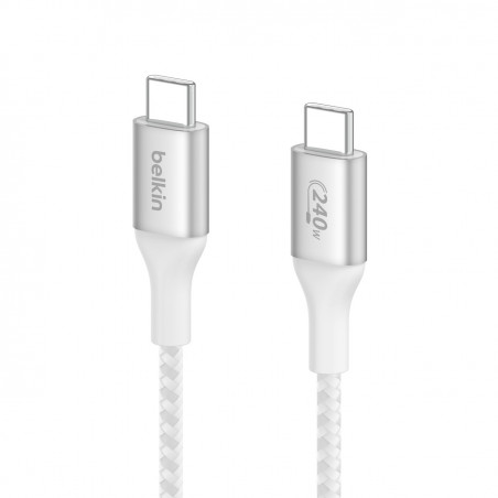 Cable tressé USB-C vers USB-C 240W Belkin 2m - Blanc