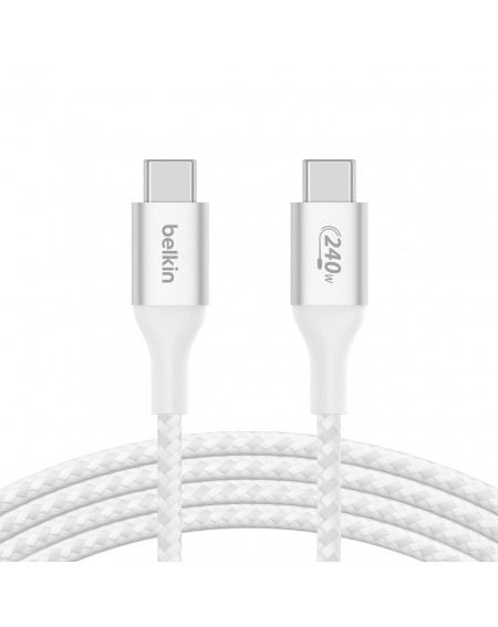 Cable tressé USB-C vers USB-C 240W Belkin 2m - Blanc