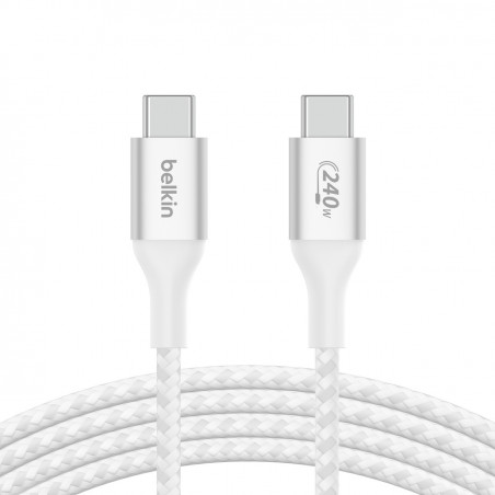 Cable tressé USB-C vers USB-C 240W Belkin 2m - Blanc