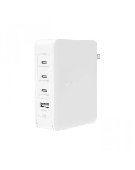 Chargeur secteur Belkin 140w USB GaN 4-ports avec adaptateur UK, EU, US