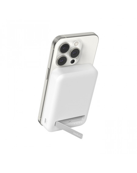 Banque d'énergie magnétique avec support Belkin 10000mAh induction Qi2 15W - Blanche - compatible MagSafe