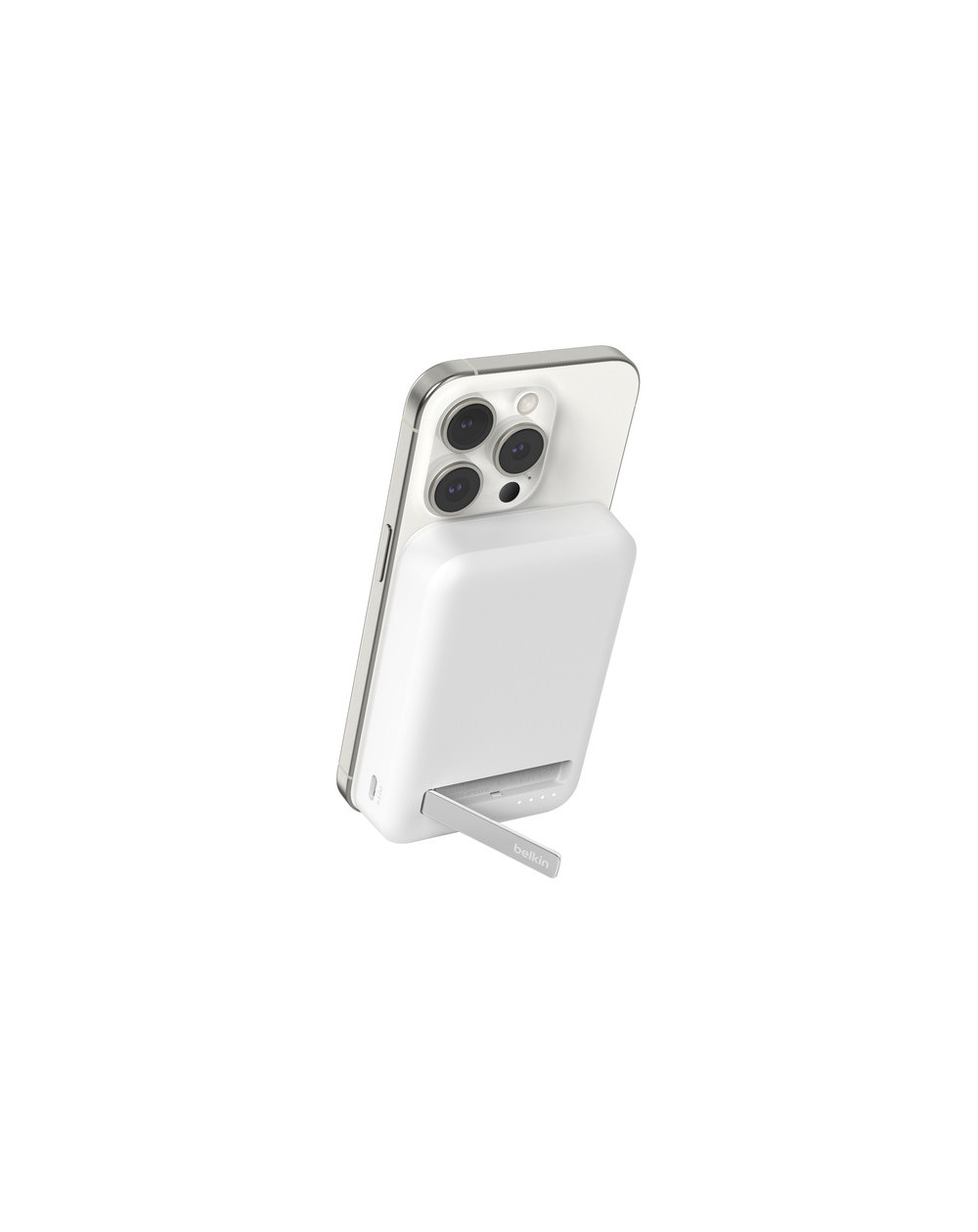 Banque d'énergie magnétique avec support Belkin 10000mAh induction Qi2 15W - Blanche - compatible MagSafe