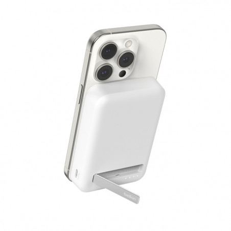 Banque d'énergie magnétique avec support Belkin 10000mAh induction Qi2 15W - Blanche - compatible MagSafe