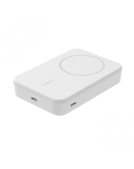 Banque d'énergie magnétique avec support Belkin 10000mAh induction Qi2 15W - Blanche - compatible MagSafe