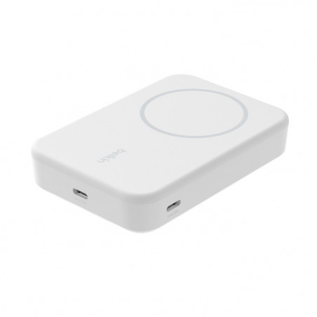 Banque d'énergie magnétique avec support Belkin 10000mAh induction Qi2 15W - Blanche - compatible MagSafe