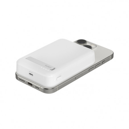 Banque d'énergie magnétique avec support Belkin 10000mAh induction Qi2 15W - Blanche - compatible MagSafe