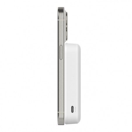 Banque d'énergie magnétique avec support Belkin 10000mAh induction Qi2 15W - Blanche - compatible MagSafe