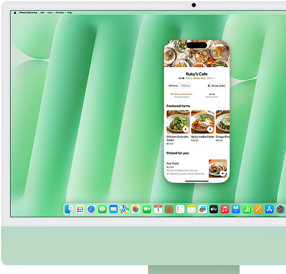 With iPhone Mirroring, move files, order takeout, and more all on your Mac