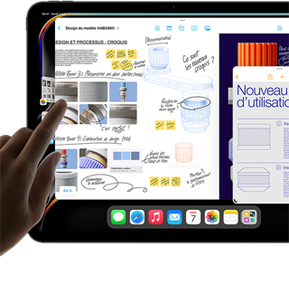 Vue du mode multitâche d’iPadOS sur un iPad Pro faisant tourner plusieurs apps simultanément.